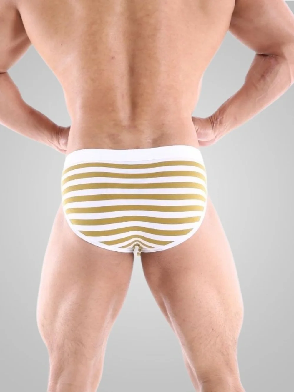 Men's Striped Gold & White Briefs - Premium Comfort
